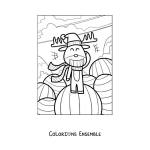 Coloriage d’un renne de Noël animé avec un bonnet de Père Noël
