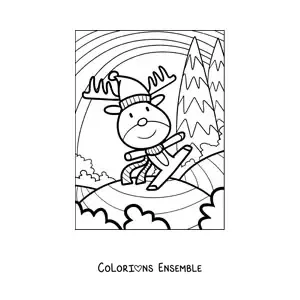 Coloriage d’un renne de Noël animé avec un bonnet de Père Noël