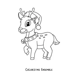 Coloriage d’un cerf de Noël kawaii