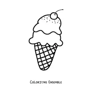 Image à colorier d'un cornet de glace double avec une cerise