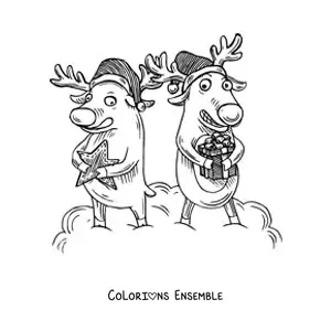 Coloriage de rennes de Noël avec des cadeaux