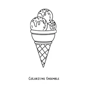 Image à colorier d'un cornet de glace triple