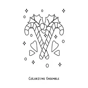 Coloriage de cannes en sucre avec un ornement de Noël