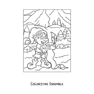 Coloriage d’un lutin de Noël avec une liste