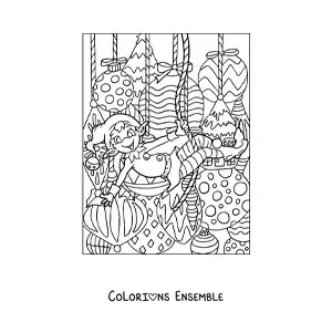Coloriage d’un lutin de Noël avec des boules de Noël