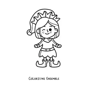 Coloriage d’une fille assistante du Père Noël