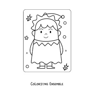 Coloriage d’un lutin de Noël animé kawaii