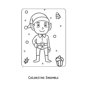 Coloriage d’un lutin de Noël animé habillé en Père Noël