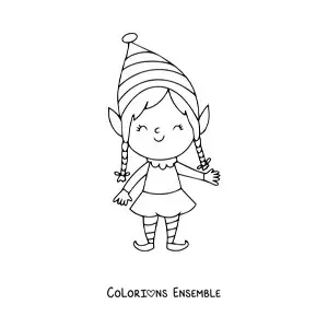 Coloriage d’une fille lutin de Noël