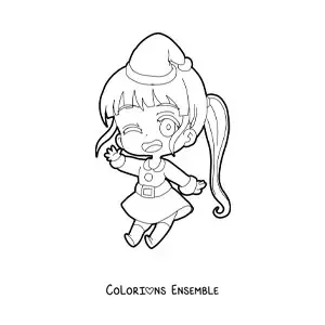 Coloriage d’une fille kawaii en tenue de Noël style anime