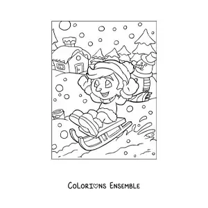 Coloriage d’un garçon glissant sur une luge à Noël
