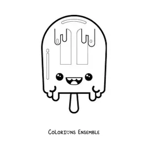 Image à colorier d'une glace à l'eau animée kawaii qui fond