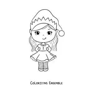 Coloriage d’une fille en robe de Noël
