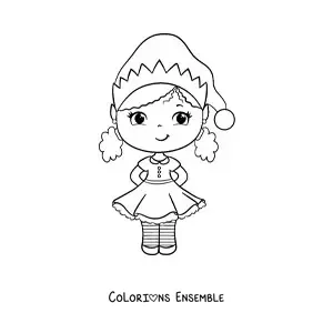 Coloriage d’une fille en robe de Noël