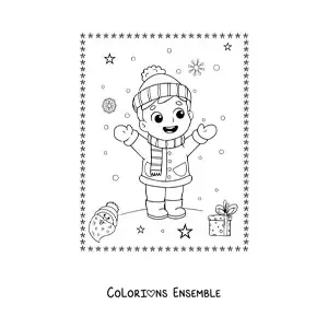 Coloriage d’un garçon jouant dans la neige à Noël