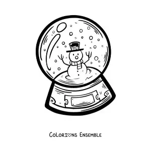 Coloriage d’une grande boule à neige avec un bonhomme de neige