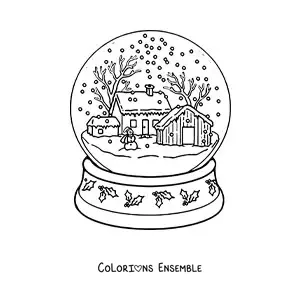 Coloriage d’une jolie boule à neige avec un paysage