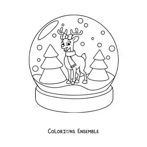 Coloriage d’une boule à neige en cristal avec un renne