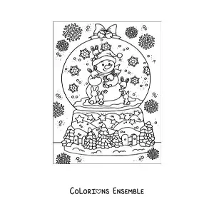 Coloriage d’une boule à neige réaliste avec un bonhomme de neige