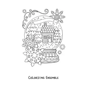 Coloriage d’une boule à neige en cristal avec un paysage