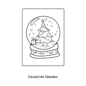 Coloriage d’une boule à neige avec un sapin de Noël