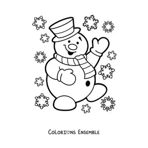 Image à colorier d’un bonhomme de neige animé