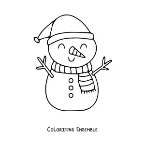 Image à colorier d’un bonhomme de neige géant avec une écharpe