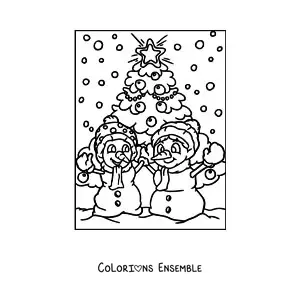 Image à colorier de deux bonshommes de neige à Noël