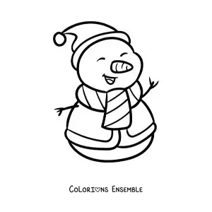 Image à colorier d’un bonhomme de neige avec un bonnet de Noël