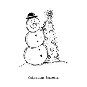 Image à colorier d’un bonhomme de neige de Noël
