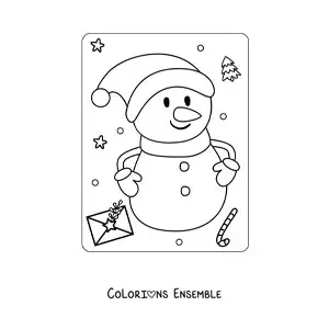 Image à colorier d’un bonhomme de neige à Noël