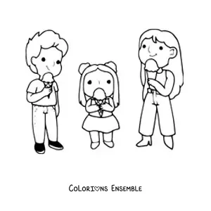 Image à colorier d'une famille qui mange des glaces
