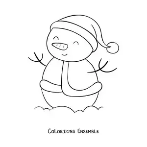 Image à colorier d’un bonhomme de neige en costume de Père Noël