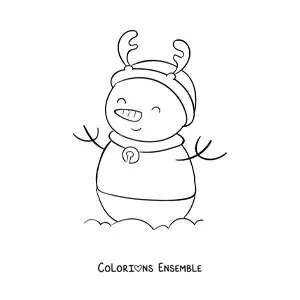 Image à colorier d’un bonhomme de neige renne