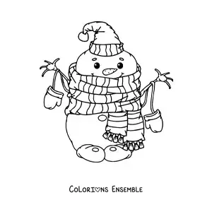 Image à colorier d’un bonhomme de neige rigolo avec une écharpe