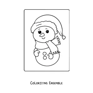 Image à colorier d’un bonhomme de neige kawaii avec un bonnet