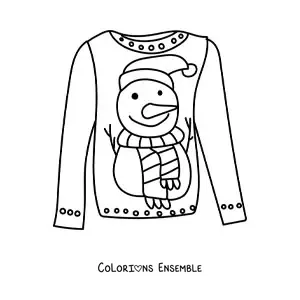 Image à colorier d’un pull avec un motif de bonhomme de neige