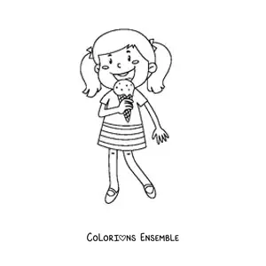 Image à colorier d'une petite fille qui mange un cornet de glace