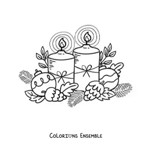 Image à colorier de bougies de Noël décorées de boules