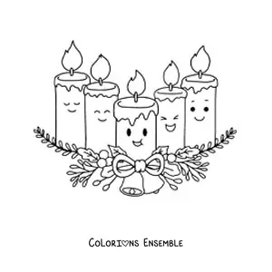 Image à colorier de bougies de l’Avent kawaii animées