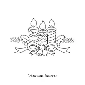 Image à colorier de bougies de Noël avec des motifs et des cloches