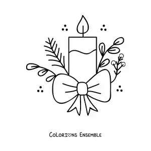 Image à colorier d’une jolie bougie de Noël avec un nœud