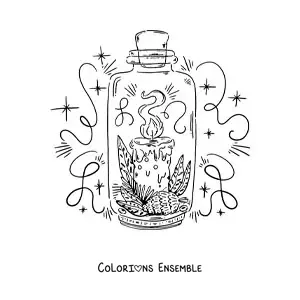 Image à colorier d’une bougie de Noël allumée avec une pomme de pin