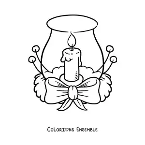 Image à colorier d’une bougie de Noël décorée dans un bocal