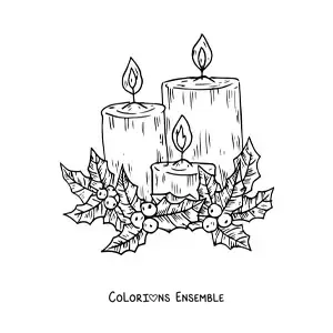 Image à colorier de trois bougies de Noël réalistes allumées
