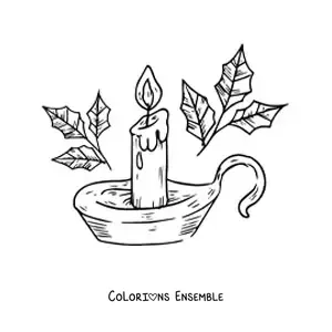 Image à colorier d’une bougie de Noël réaliste allumée