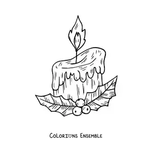 Image à colorier d’une bougie de Noël réaliste avec un ornement