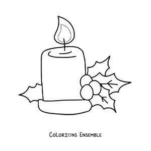 Image à colorier d’une grande bougie de Noël décorée