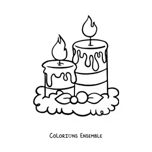 Image à colorier de deux grandes bougies de Noël