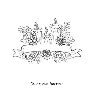 Image à colorier de bougies de Noël avec des feuilles et des fleurs